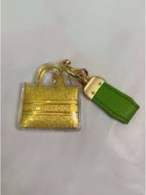 Keychain 24k gold foil charm with clear outline with green leather